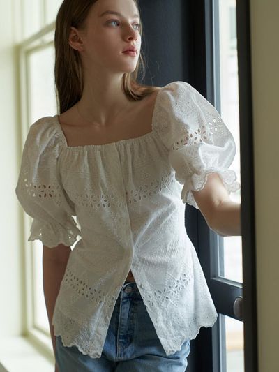 RE_L Plain Lace Blouse - 2Colors