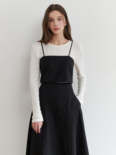 RE_L Rose Bud Sleeveless Tie-Back Scarf Top [Black]
