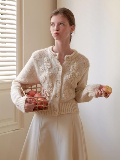 RE_L Round neck knit cardigan (beige)
