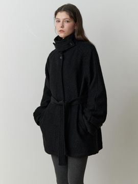 RE_L Wool Blend Textured Half Coat [Black]