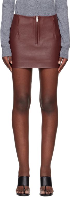 REMAIN Birger Christensen REMAIN Birger Christensen Burgundy Bonded Leather Miniskirt