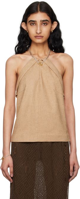 REMAIN Birger Christensen REMAIN Birger Christensen Tan Halter Neck Tank Top