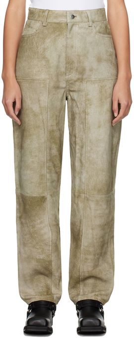 REMAIN Birger Christensen REMAIN Birger Christensen Taupe Relaxed-Fit Leather Pants