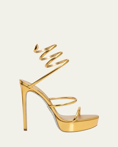 Rene Caovilla 130mm Metallic Leather Platform Snake-Wrap Sandals