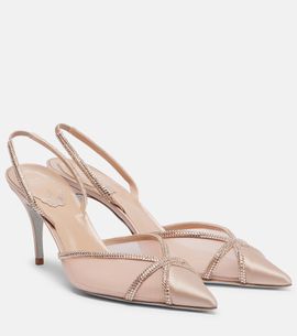 Rene Caovilla Rene Caovilla Embellished satin and mesh slingback pumps