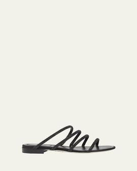 Rene Caovilla Satin Strass Flat Slide Sandals