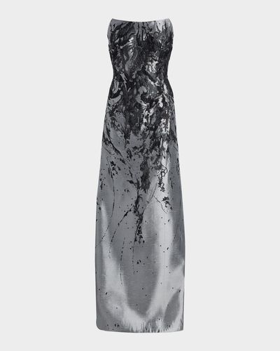 Rene Ruiz Collection Gathered Brocade Strapless A-Line Gown