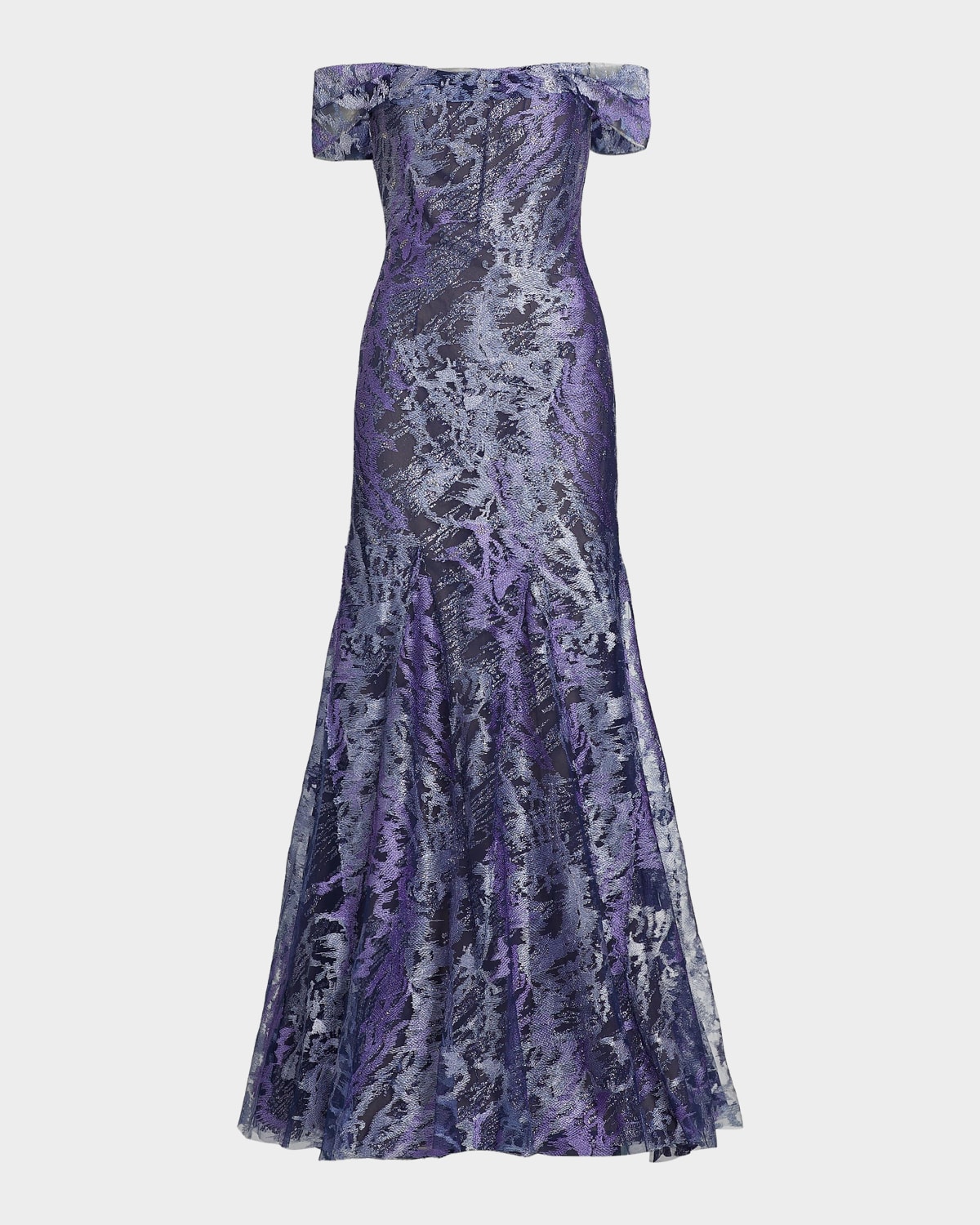 Rene Ruiz Collection Metallic Off-The-Shoulder Mermaid Gown