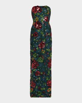 Rene Ruiz Collection Strapless Floral Sequin Gown