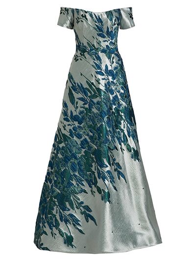 Rene Ruiz Collection Women's Border Jacquard Off-The-Shoulder Gown