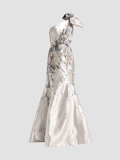 Rene Ruiz Collection Women's Brocade One-Shoulder Mermaid Gown