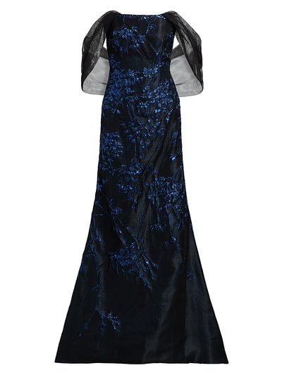 Rene Ruiz Collection Women's Draped-Wrap Brocade Gown