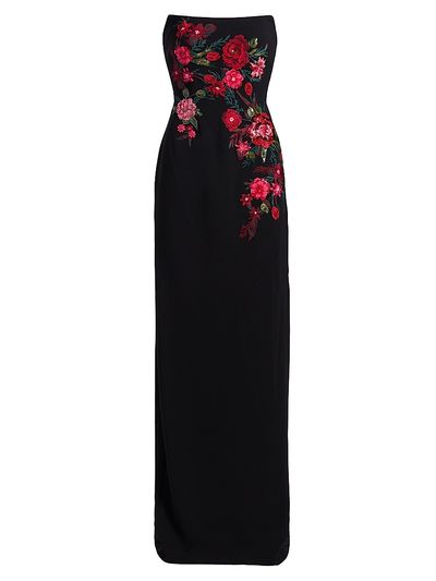 Rene Ruiz Collection Women's Embroidered Floral Crepe Strapless Column Gown