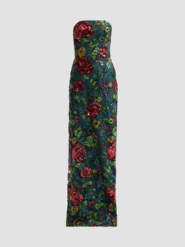 Rene Ruiz Collection Women's Floral-Sequin Embroidered Strapless Column Gown
