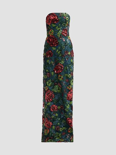 Rene Ruiz Collection Women's Floral-Sequin Embroidered Strapless Column Gown