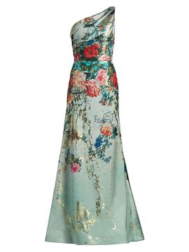 Rene Ruiz Collection Women's Floral Jacquard One-Shoulder Gown