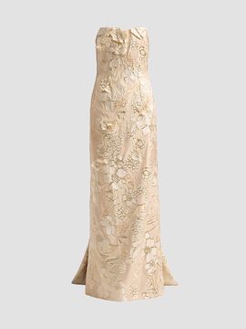 Rene Ruiz Collection Women's Floral Jacquard Train Column Gown