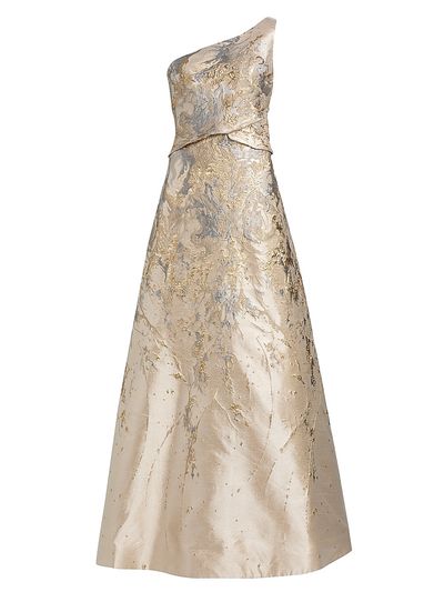 Rene Ruiz Collection Women's Floral Metallic Brocade One-Shoulder Gown