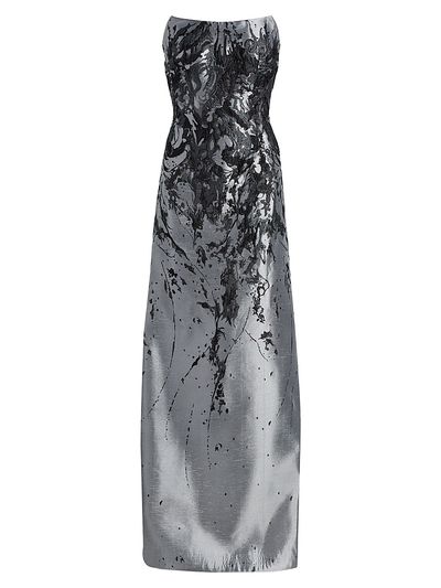 Rene Ruiz Collection Women's Gathered Brocade Strapless A-Line Gown