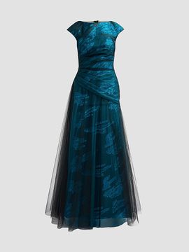 Rene Ruiz Collection Women's Illusion Tulle & Fil Coupe Draped Gown