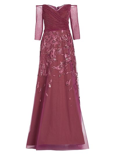 Rene Ruiz Collection Women's Metallic Embroidered Tulle Gown