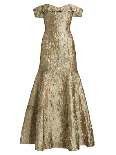 Rene Ruiz Collection Women's Metallic Jacquard Off-the-Shoulder Mermaid Gown