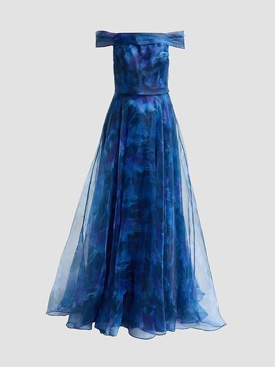 Rene Ruiz Collection Women's Off-The-Shoulder Draped Organza Gown