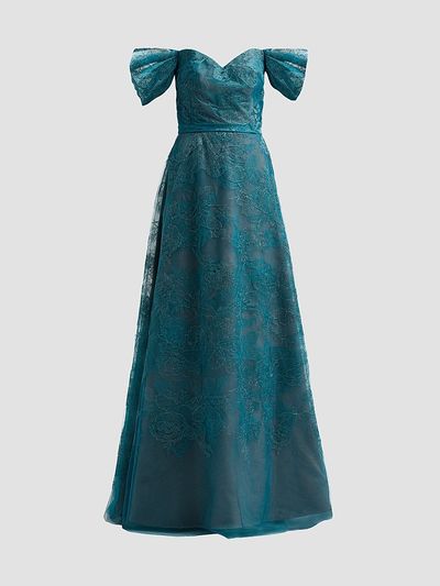 Rene Ruiz Collection Women's Off-the-Shoulder Embroidered Tulle A-Line Gown