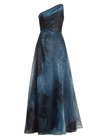 Rene Ruiz Collection Women's Printed Organza Asymmetric Gown
