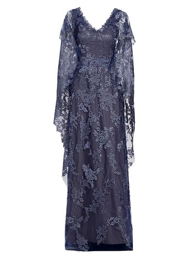 Rene Ruiz Collection Women's V-Neck Lace Cape Gown