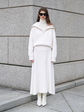 RENEJ Air Wool Pleated Long Skirt