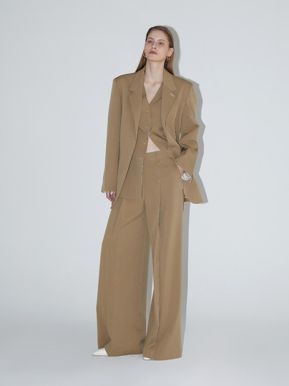 RENEJ Ava Pintuck Wide Pants [BEIGE]