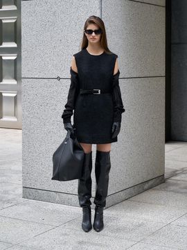 RENEJ BOBO Round Tweed Mini Dress