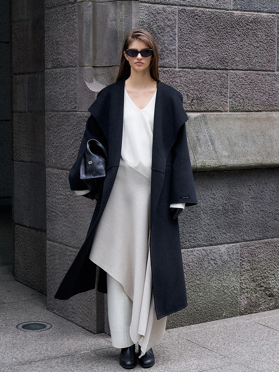 RENEJ [HANDMADE] Shawl Collar Cashmere Belted Coat