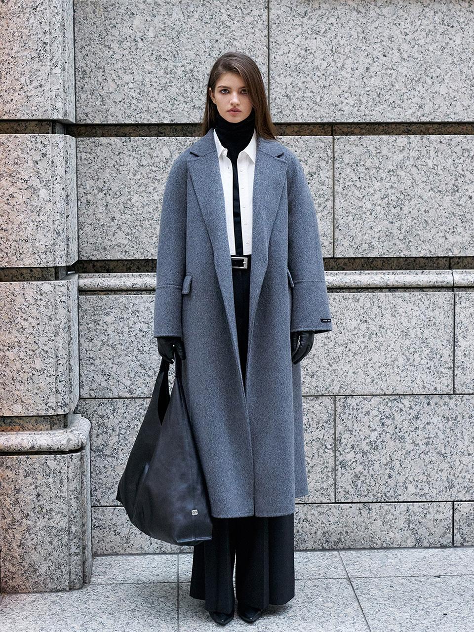 RENEJ [HANDMADE] Wool Double Belted Long Coat