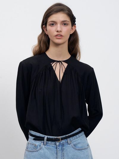RENEJ Shirring Ribbon Blouse