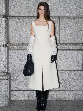 RENEJ Square Neck Tweed Dress