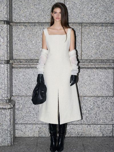 RENEJ Square Neck Tweed Dress