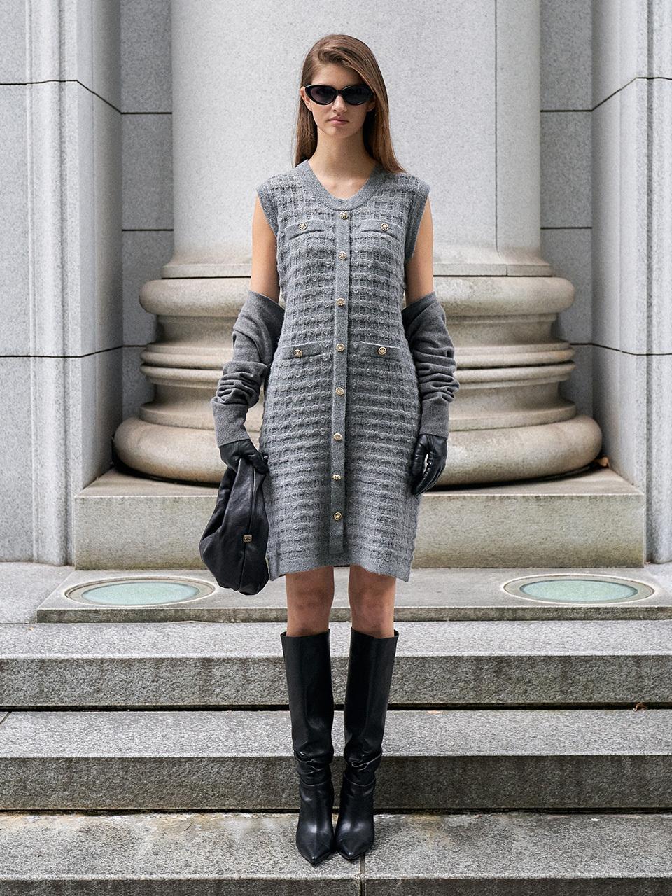 RENEJ Tweed Round Knit Dress