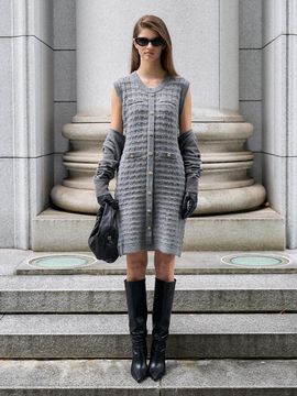 RENEJ Tweed Round Knit Dress