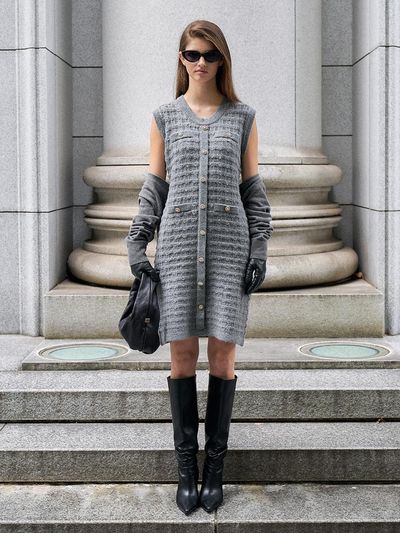 RENEJ Tweed Round Knit Dress