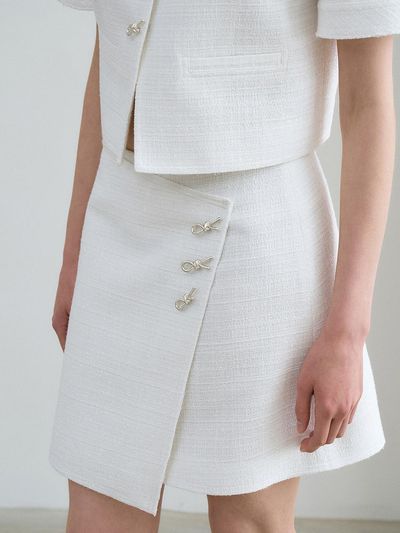 RENEJ Tweed Wrap Mini Skirt