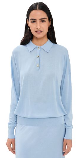 Renggli Renggli Silk Cashmere Boxy Long Sleeve Polo Azure