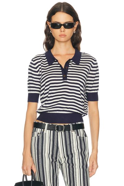 RENGGLI RENGGLI Silk Cashmere Stripe Knit Polo Top
