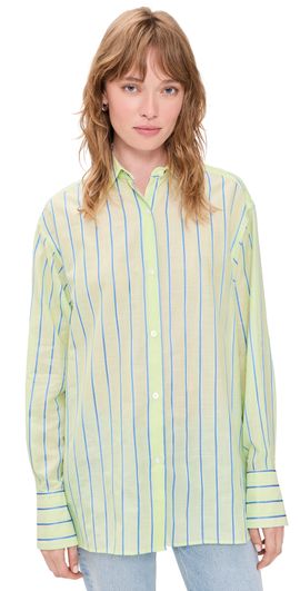 Renggli Renggli Striped Boxy Long Sleeve Button Up Shirt Kiwi/Azure