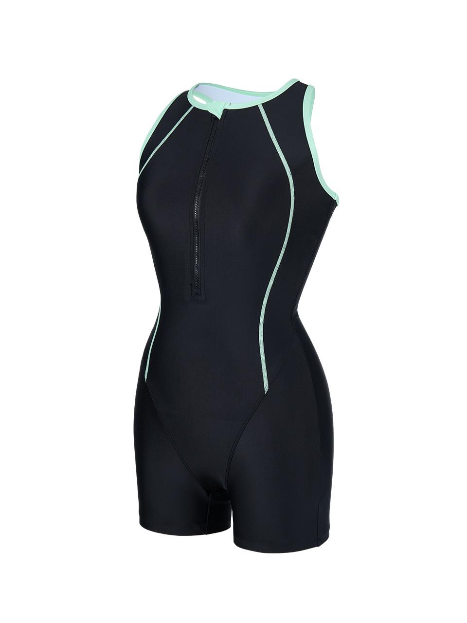 renomaswim Half-Zip 2-Piece Tankini Swimsuit [Black] (RN-LS2F543-BK)