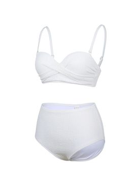 renomaswim Women's Solid Shirred Bikini (RN-LS2F301-WH) [White]