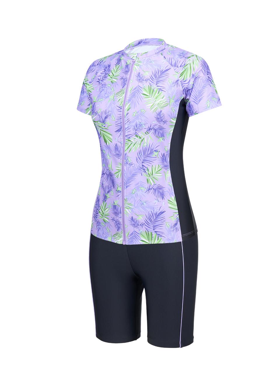 renomaswim Women's Tropical Aqua Mid-Thigh Half Body Swimsuit [PURPLE] (RN-LS2F586-PP)