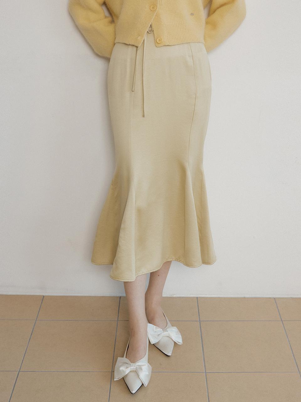REORG At Ribbon Waist Satin Flared Skirt Yellow