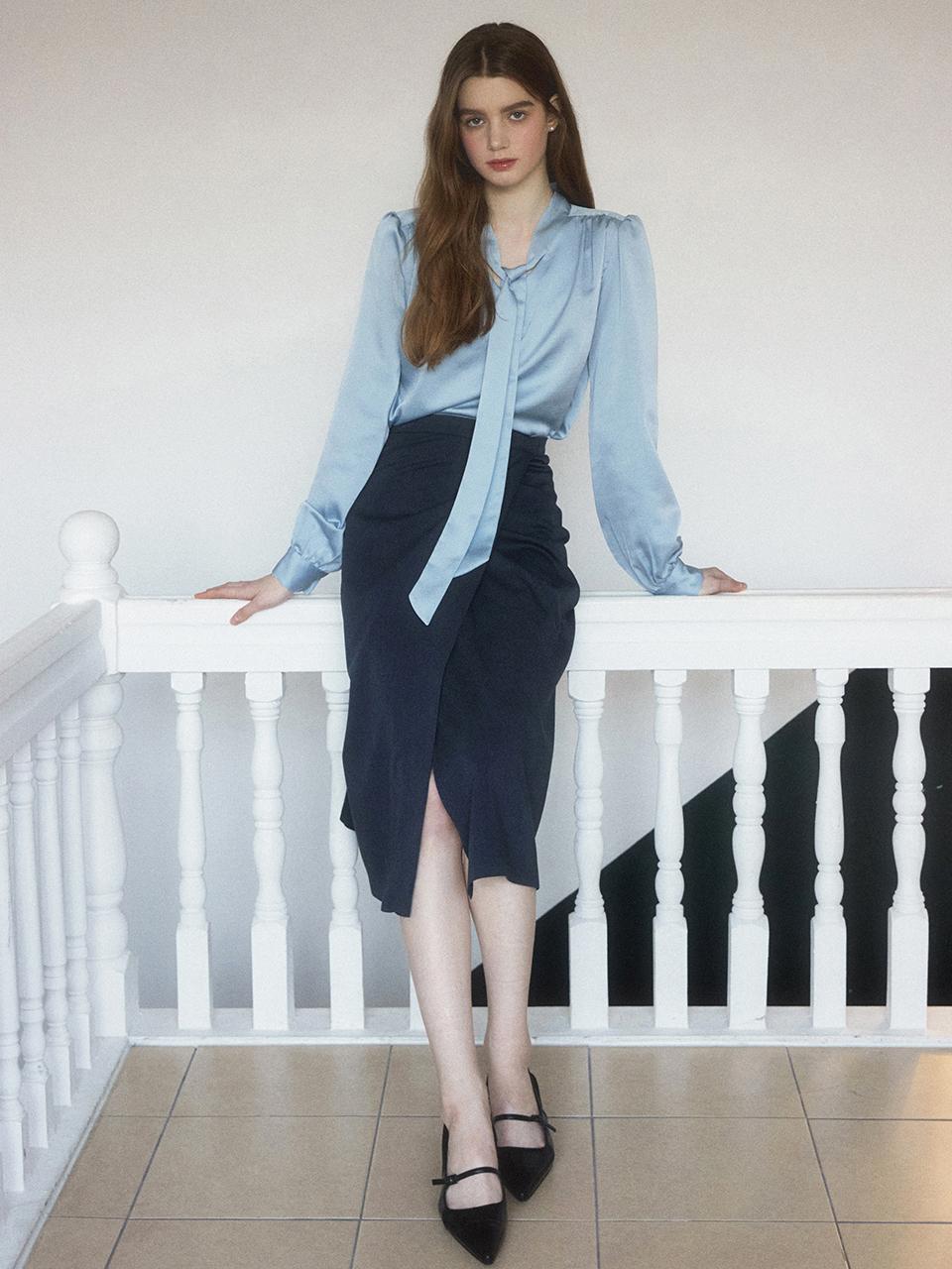 REORG At Wrap Button Flared Skirt Indigo Blue